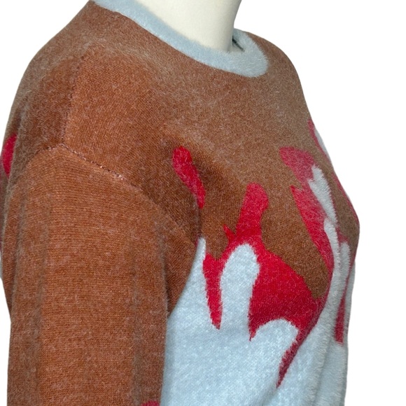 Adele B. Women's Flame Crop Sweater Size Large Fuzzy Blue Red Brown - Picture 5 of 16